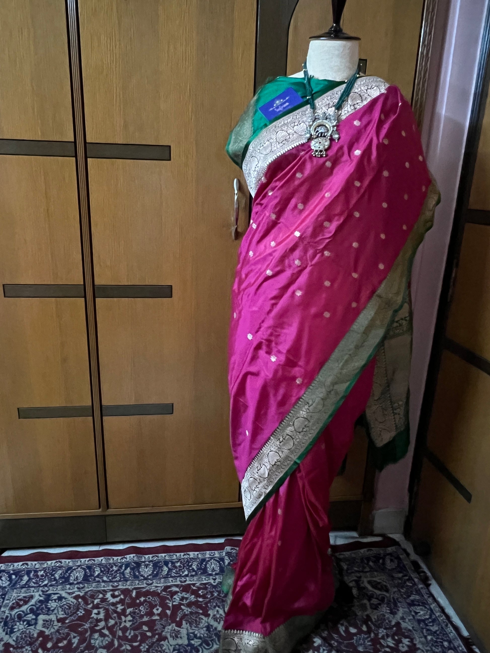 Pink silk Kanchipuram saree traditional sari - Saffronfashionindia
