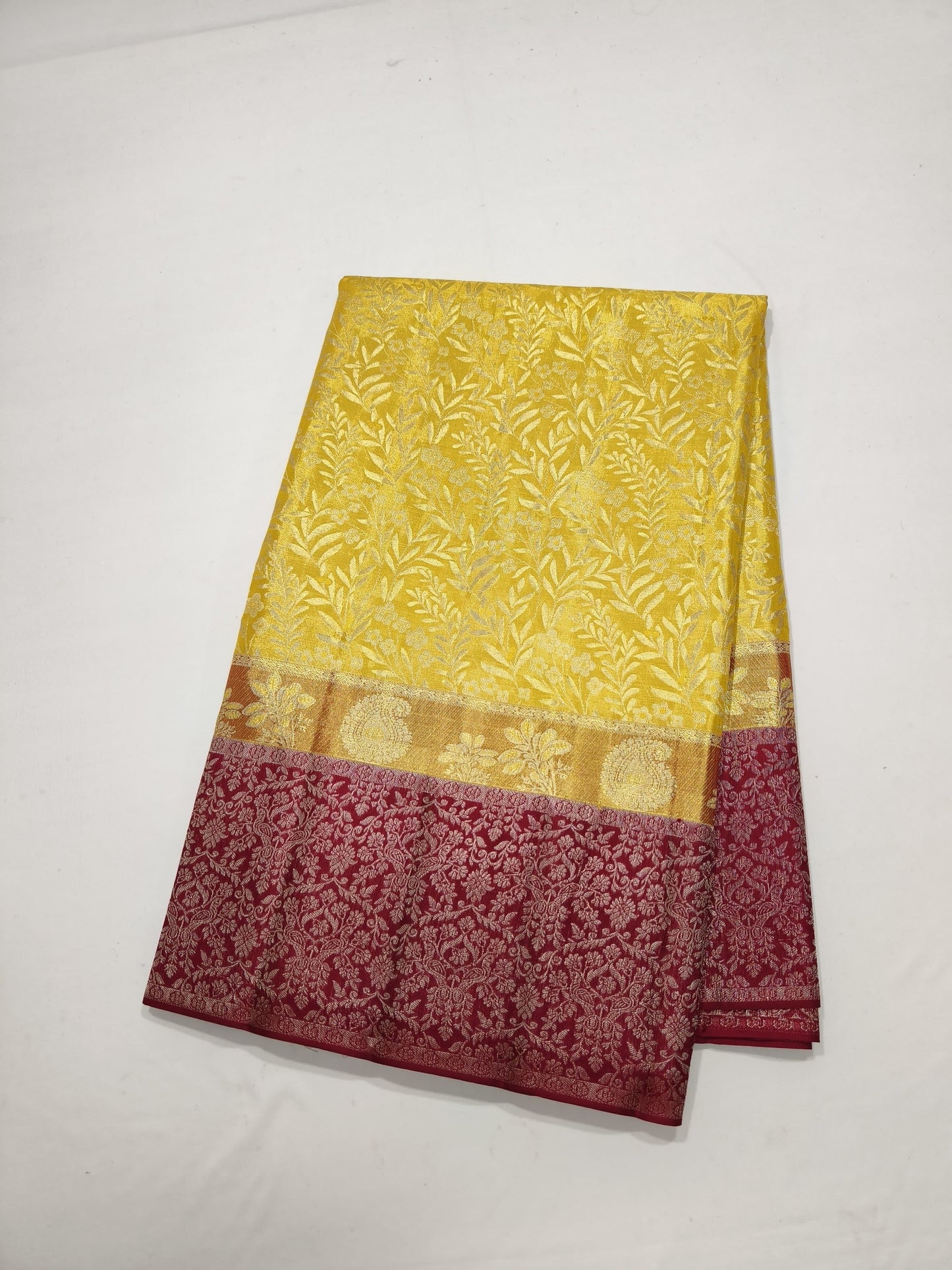Yellow Kanjeevaram saree Indian traditional saree blouse SaffronFashion