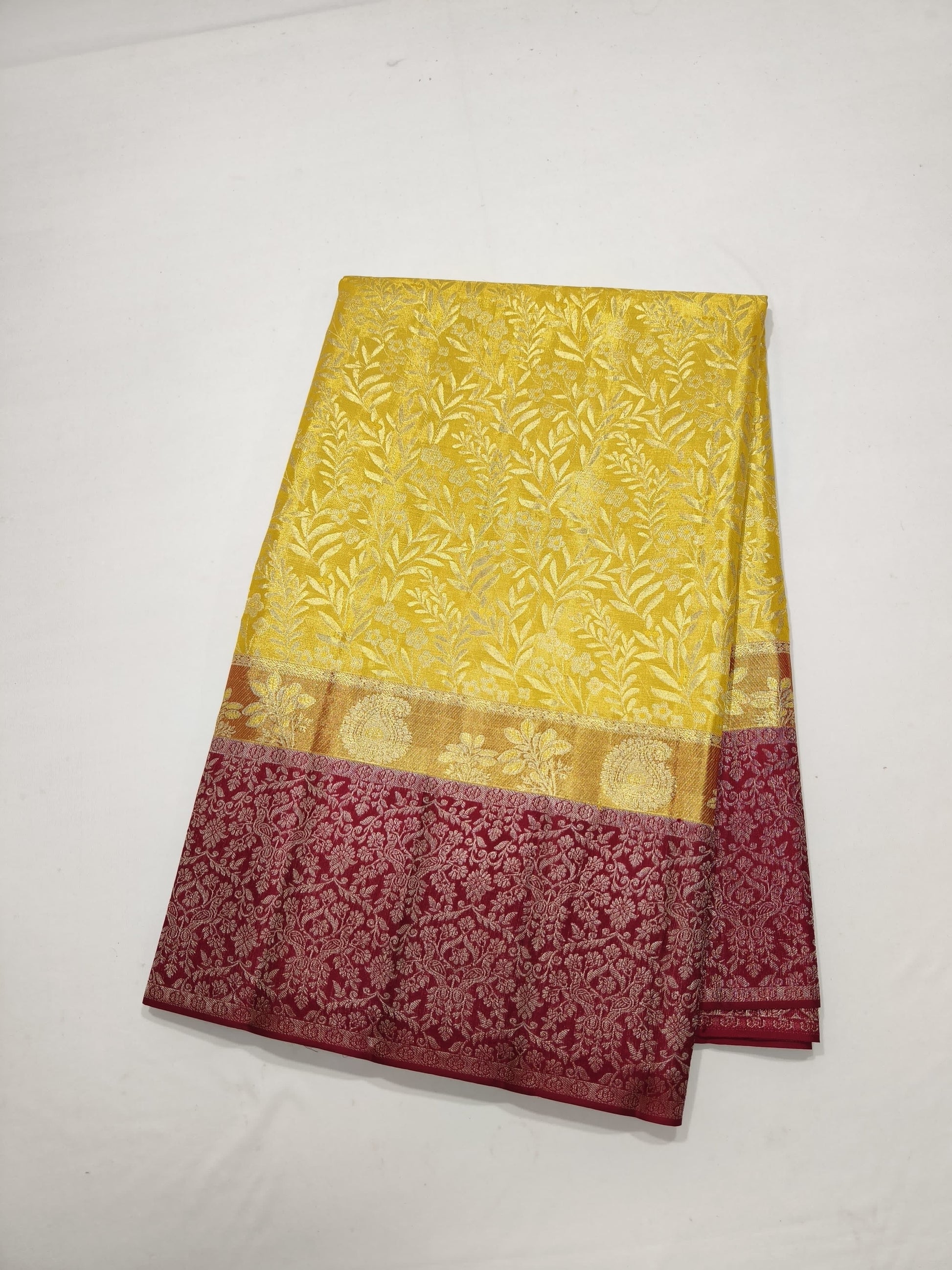 Yellow Kanjeevaram saree Indian traditional saree blouse SaffronFashion