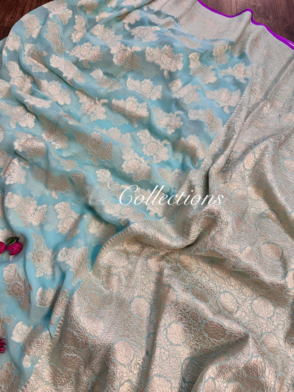 Itani khaddi Georgette saree handwoven sarees blouse SaffronFashion