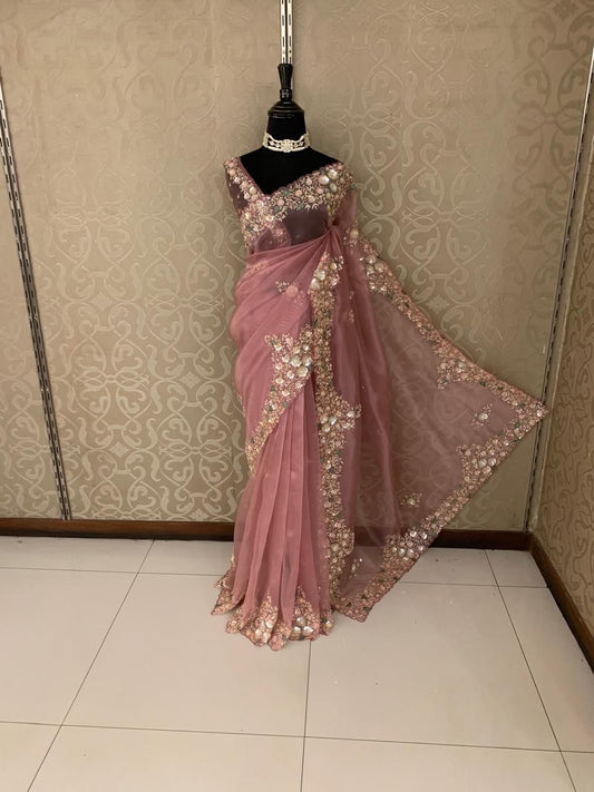 Inisha Partywear saree organza saree sequins saree - Saffronfashionindia