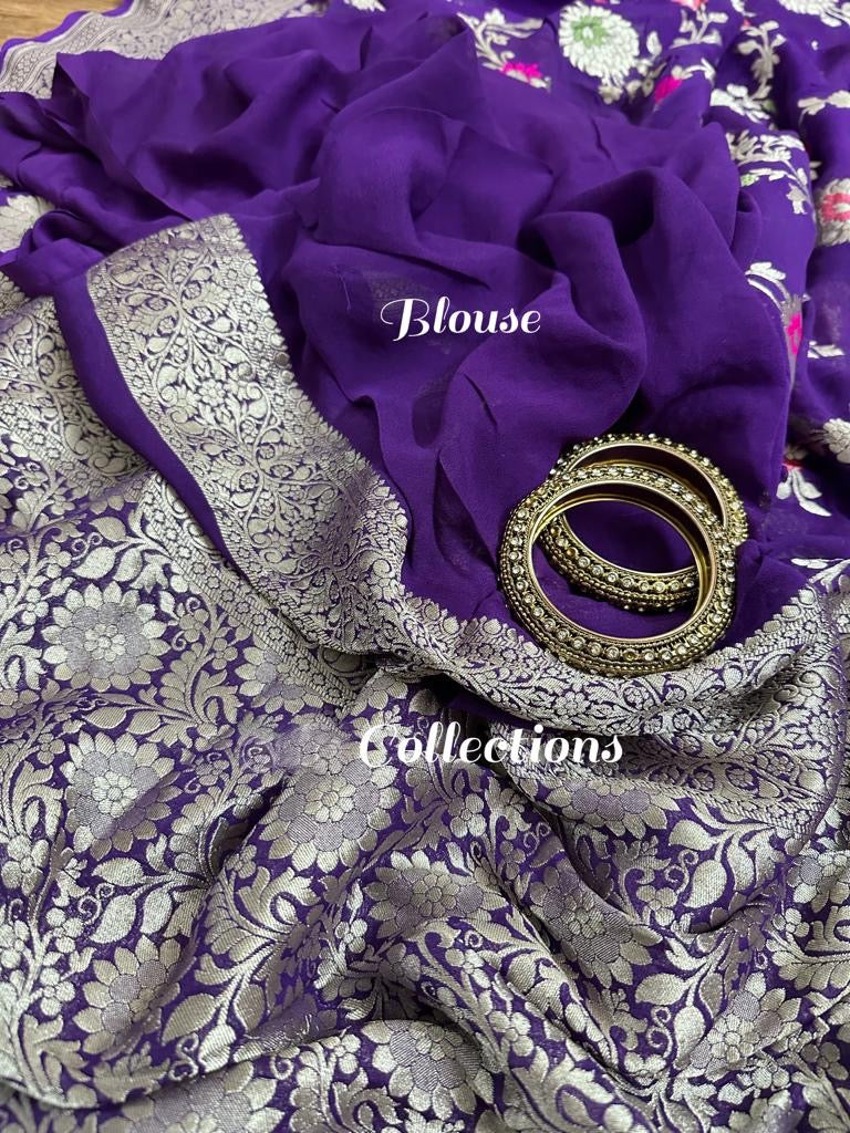 Banarsi Khaddi Gorgette weaving sarees floral saree - Saffronfashionindia