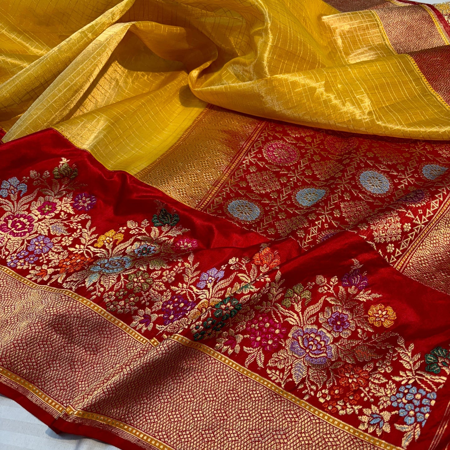 Yellow exclusive saree handcrafted saree blouse SaffronFashion