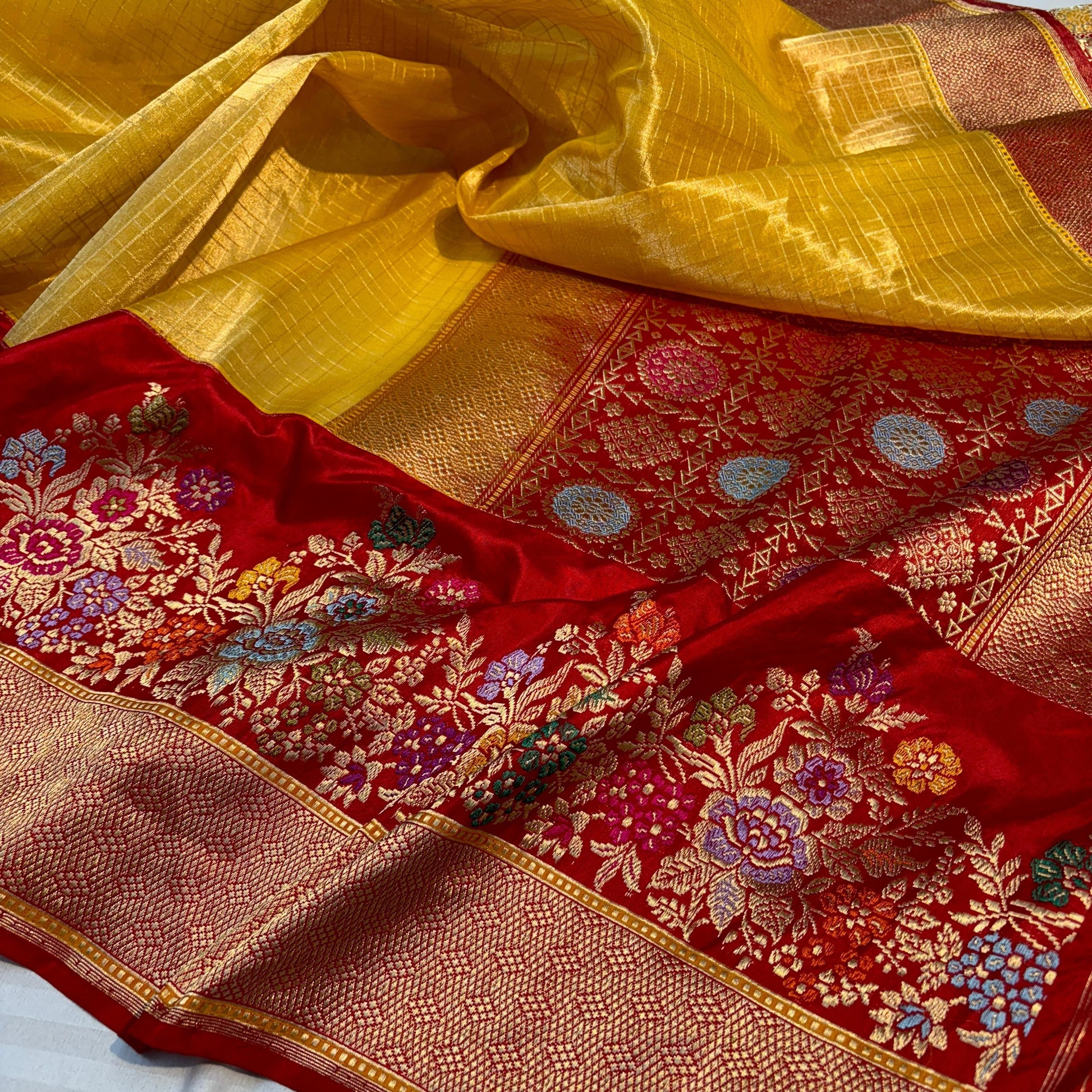 Yellow exclusive saree handcrafted saree blouse SaffronFashion