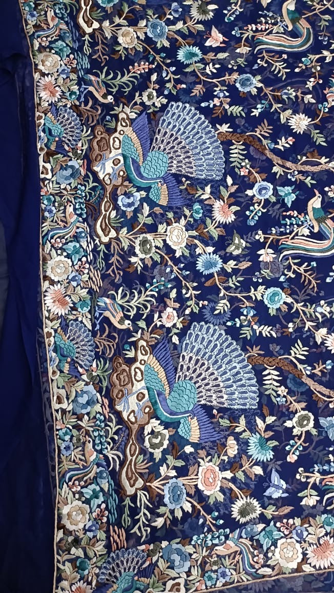 Royal luxury Parsi Gorgette Saree Authentic Handwork gara saree - Saffronfashionindia