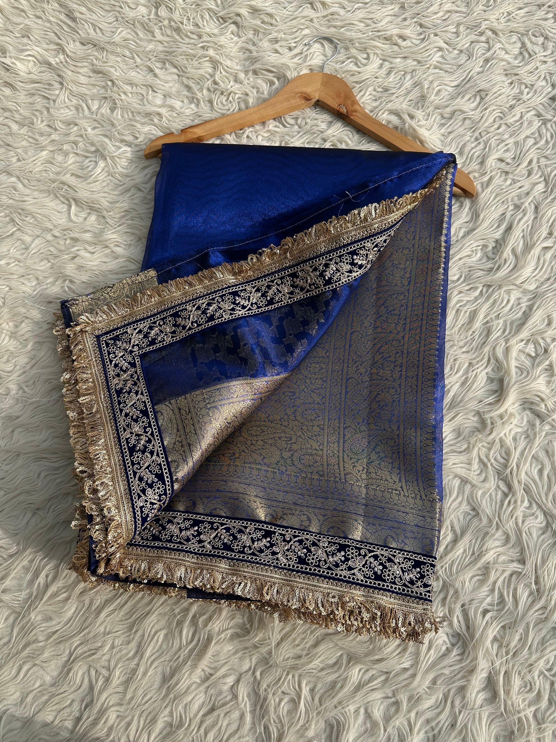 Tissue Jaquard saree party wear women sari blouse SaffronFashion