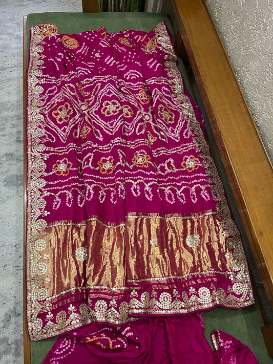 Pink gajji silk saree Indian sarees blouse SaffronFashion