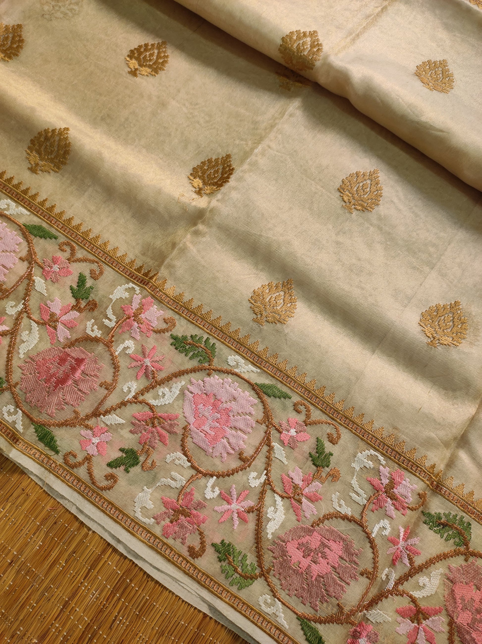 Embroidered Floral Tissue Silk Saree - Saffronfashionindia