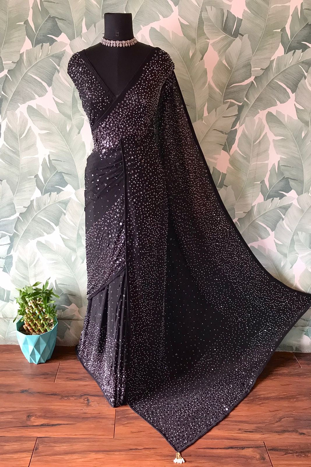 Black sari sequins saree Partywear sarees Indian sari blouse Saffronfashionindia