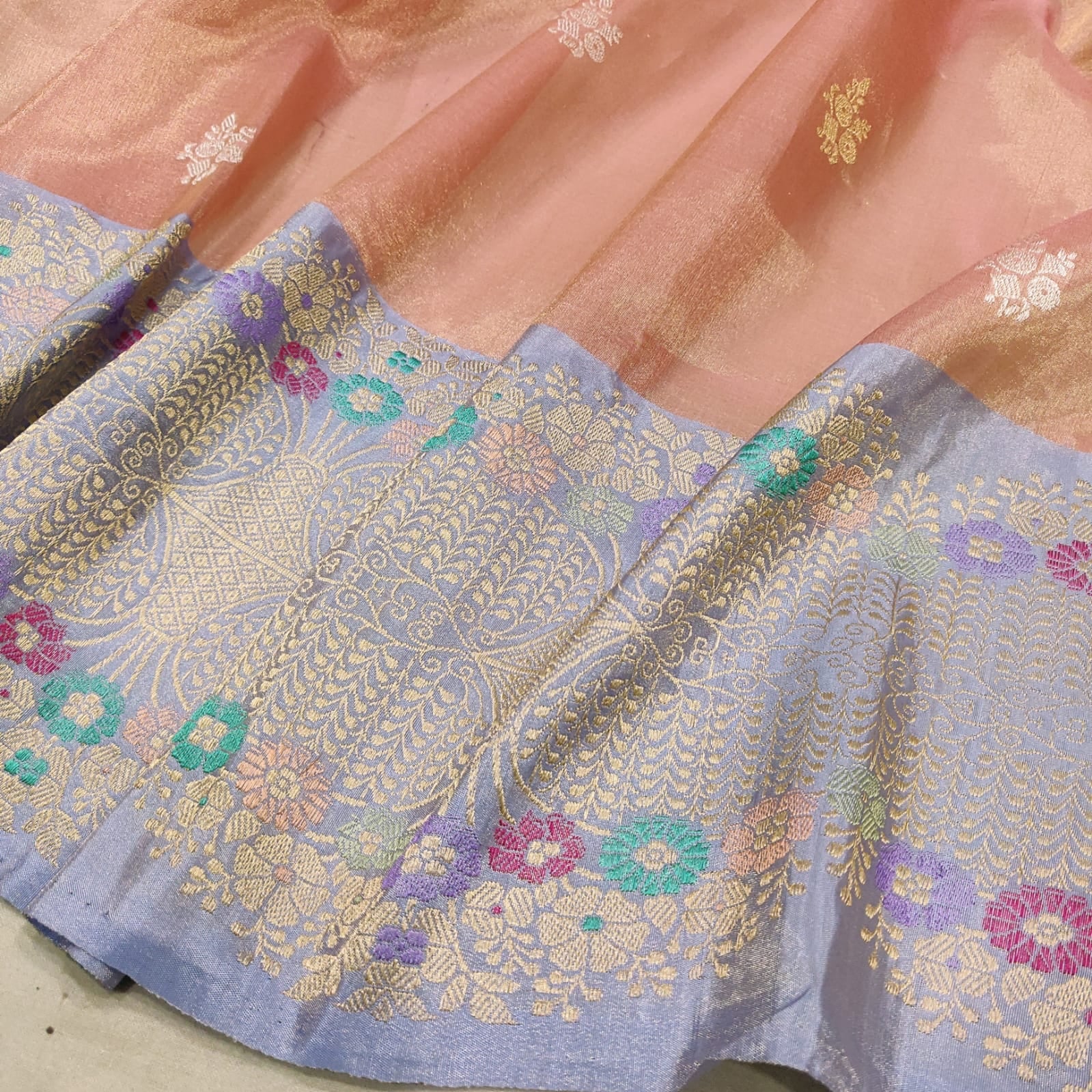 Tissue handwoven saree Indian traditional sari - Saffronfashionindia