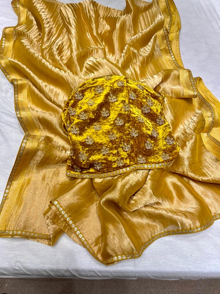 Kowni tissue saree,,,,crushed tissue saree - Saffronfashionindia