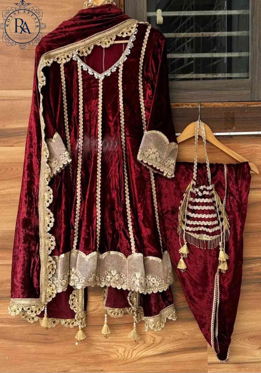 Velvet Salwar Suit Anarkali Salwar kameez - Saffronfashionindia