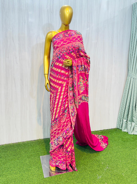 Gorgette saree Banarsi saree meenakari sari blouse Saffronfashionindia