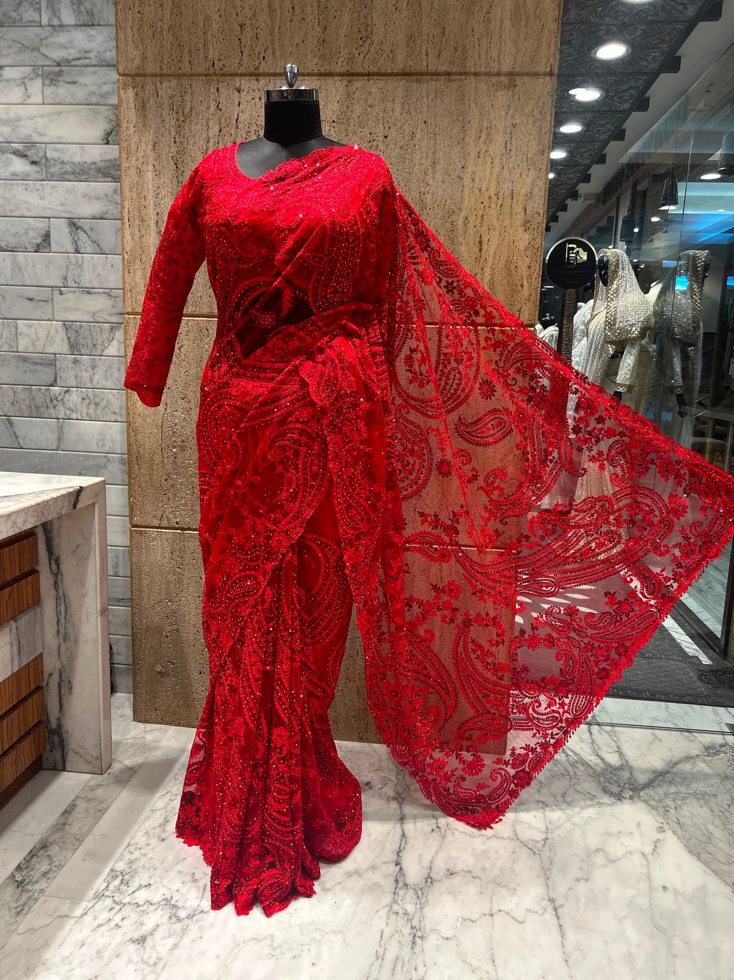 Red bridal saree net sari blouse wedding sarees Partywear sarees SaffronFashion