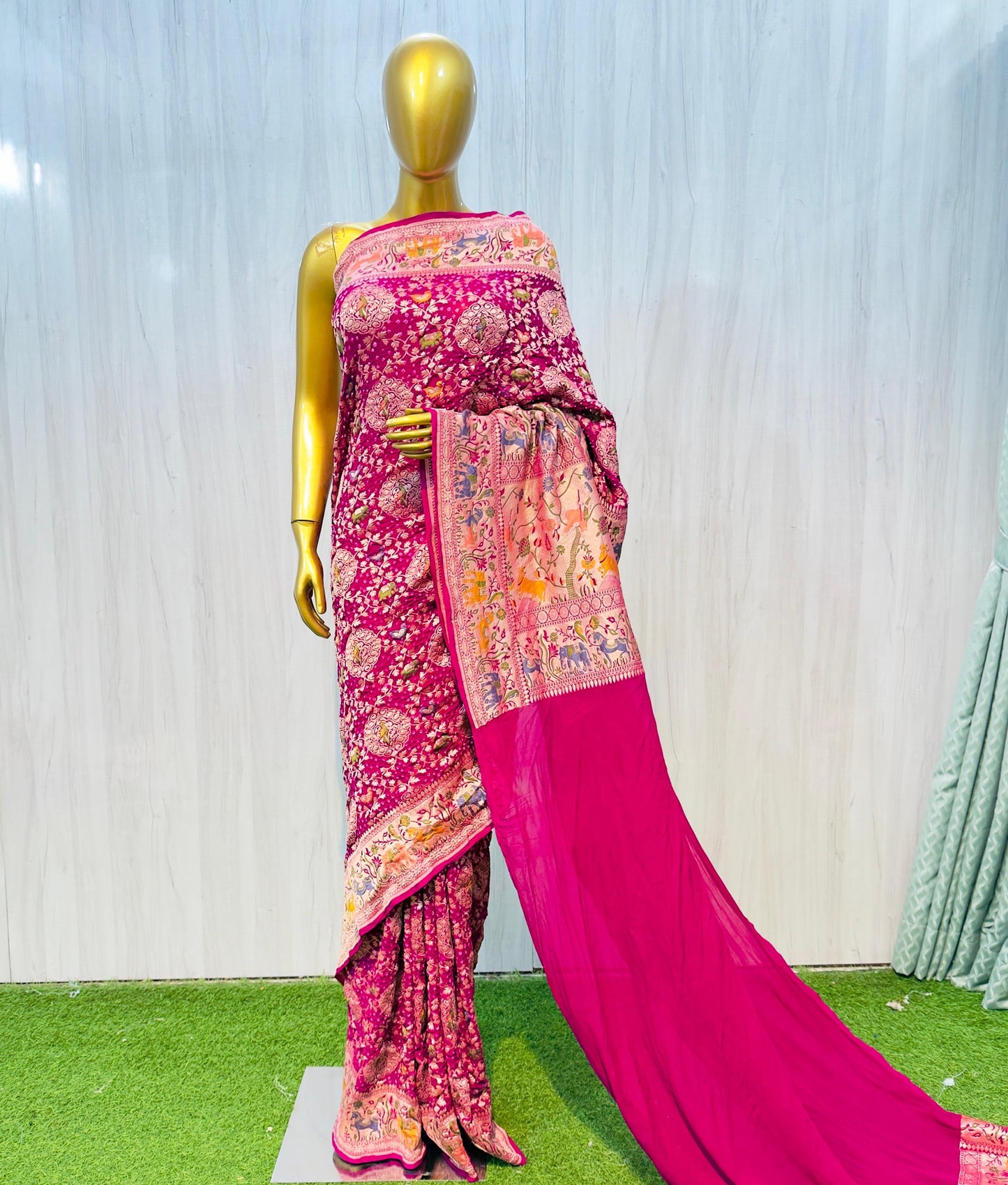 Gorgette Banarsi saree meenakari sari blouse Indian sarees SaffronFashion