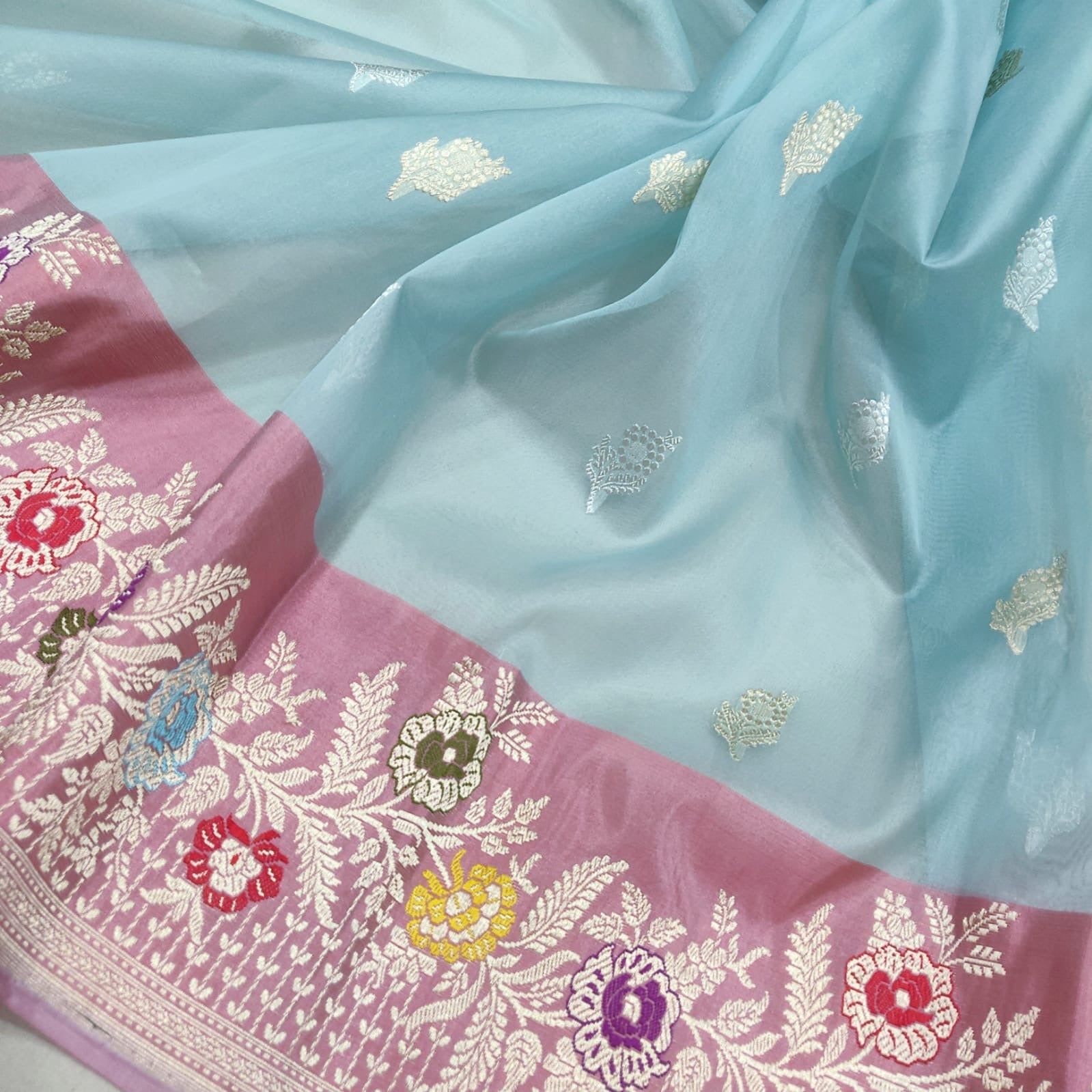 Pirani Kora silk saree handwoven sarees blouse SaffronFashion