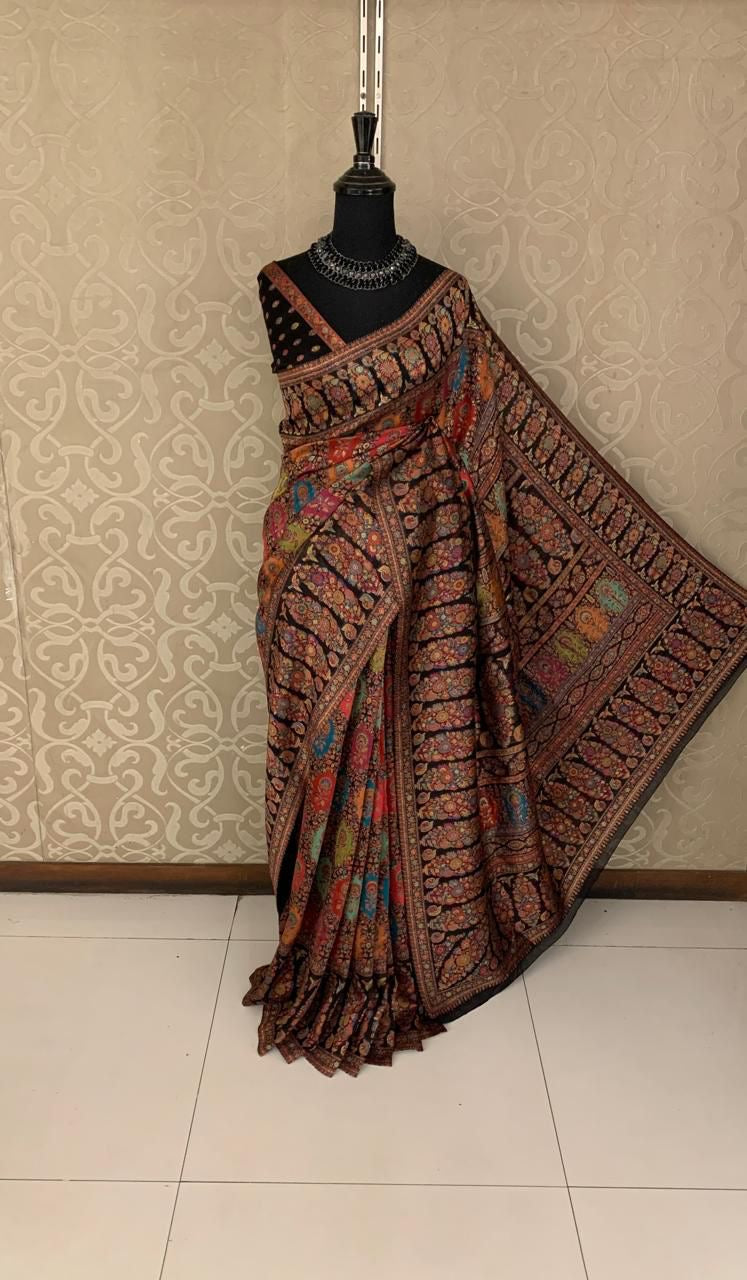 Luxury Kani saree handwoven traditional sarees blouse SaffronFashion