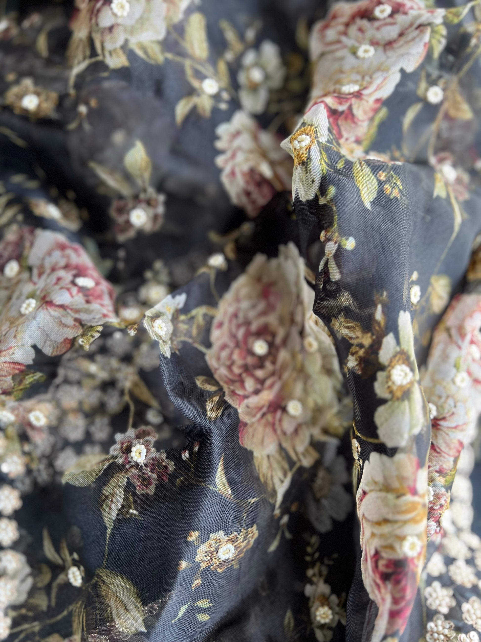 Black floral saree Organza saree Indian sari blouse - Saffronfashionindia