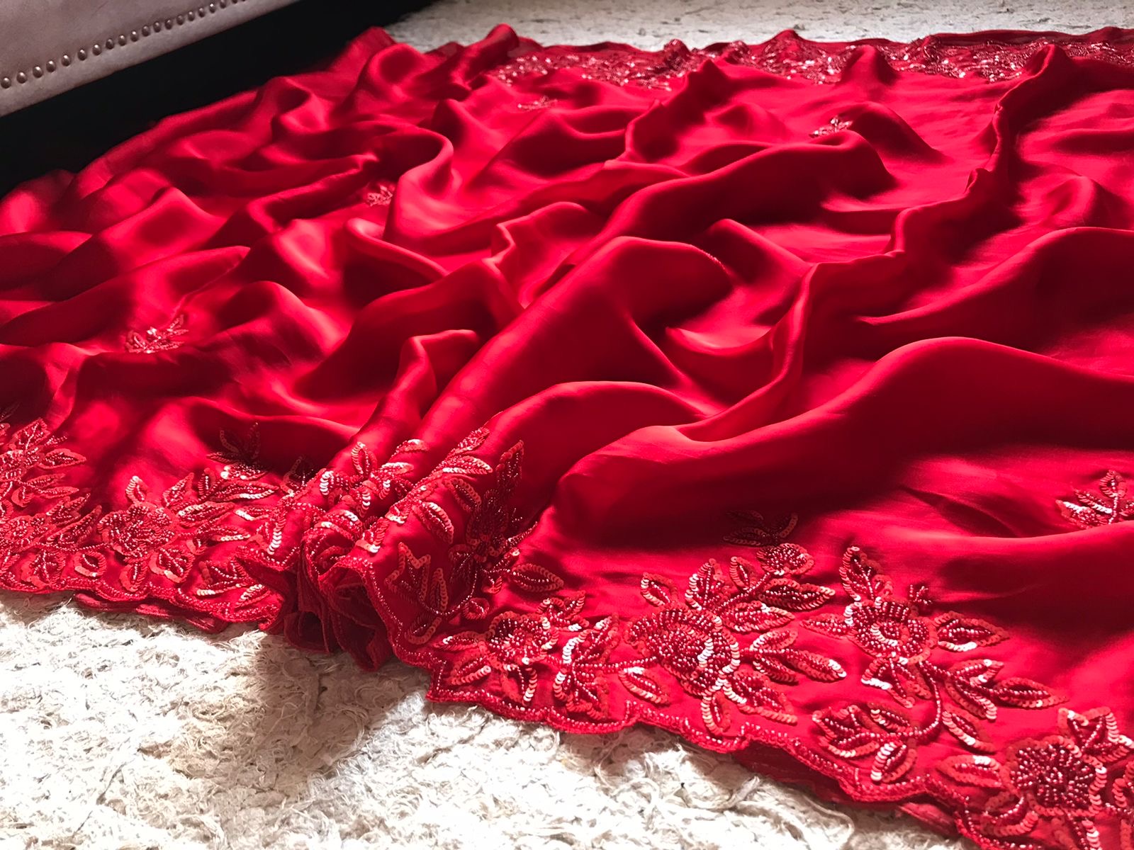 Red Satin Premium Silk Sarees luxury Saree - Saffronfashionindia