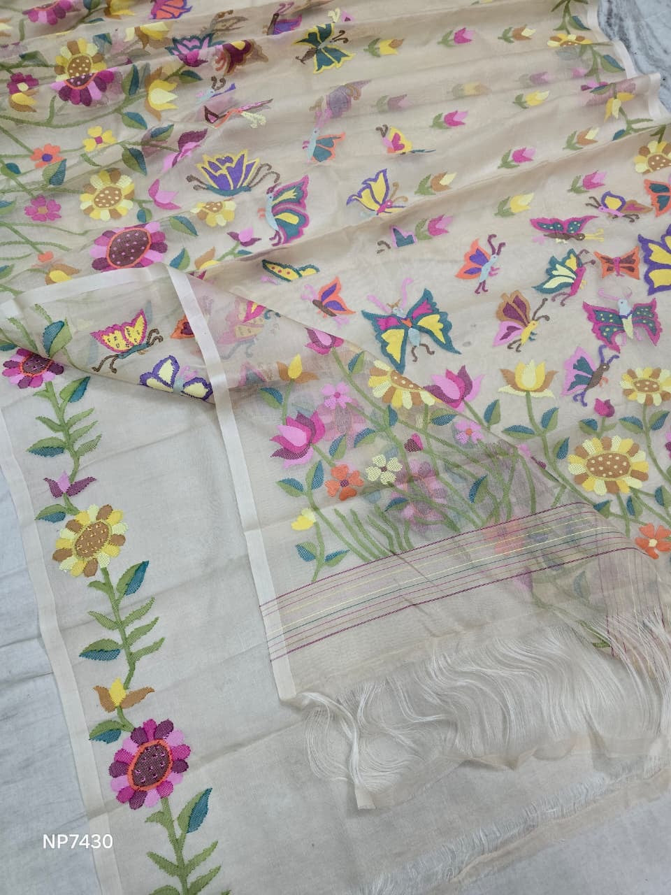 Muslin Jamdani saree tantuj saree handmade sari blouse SaffronFashion