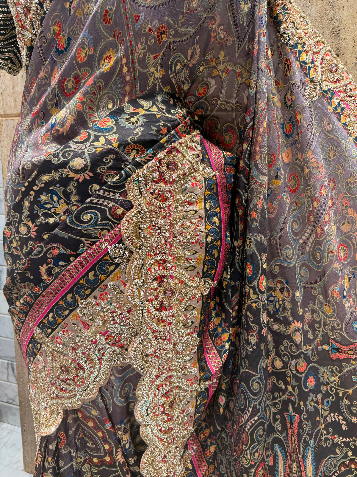 Designer pure saree embroidery sari blouse wedding sarees Saffronfashionindia