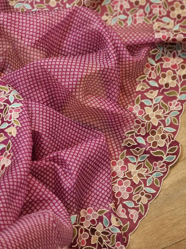 Multi bandhej printed inspired organza silk sarees - Saffronfashionindia