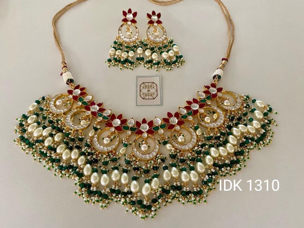 Pearl Beaded Kundan Choker Necklace Set Choker Set Indian Jewelry - Saffronfashionindia