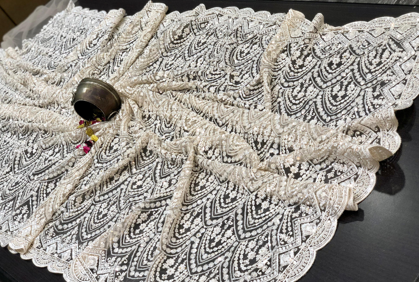 Royal white saree designer saree Indian wedding sarees blouse SaffronFashion