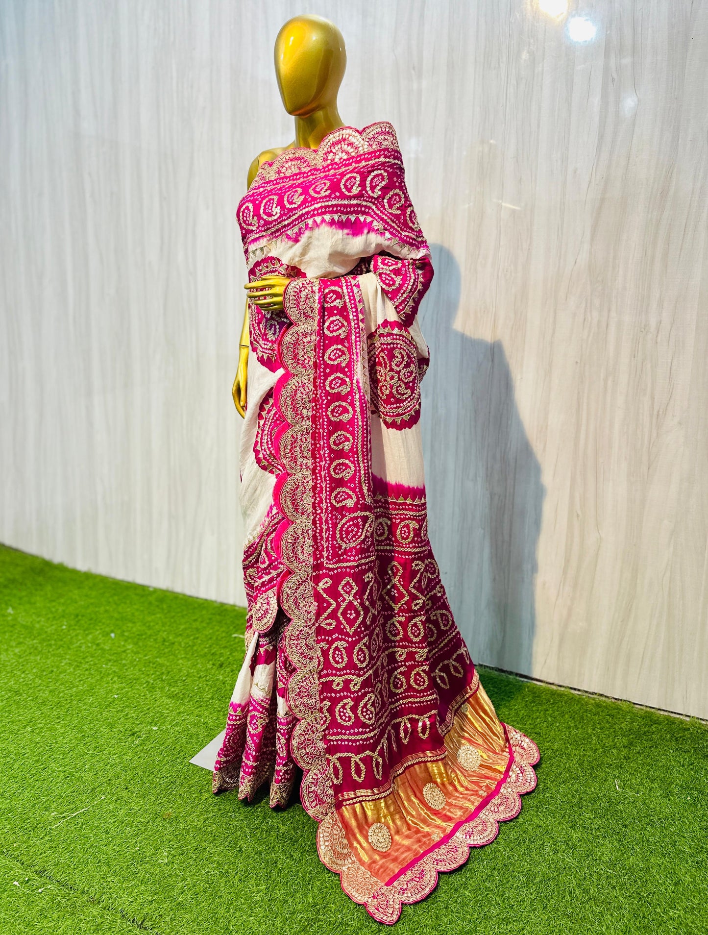 White gajji silk saree gottapatti saree Indian wedding sari blouse - Saffronfashionindia