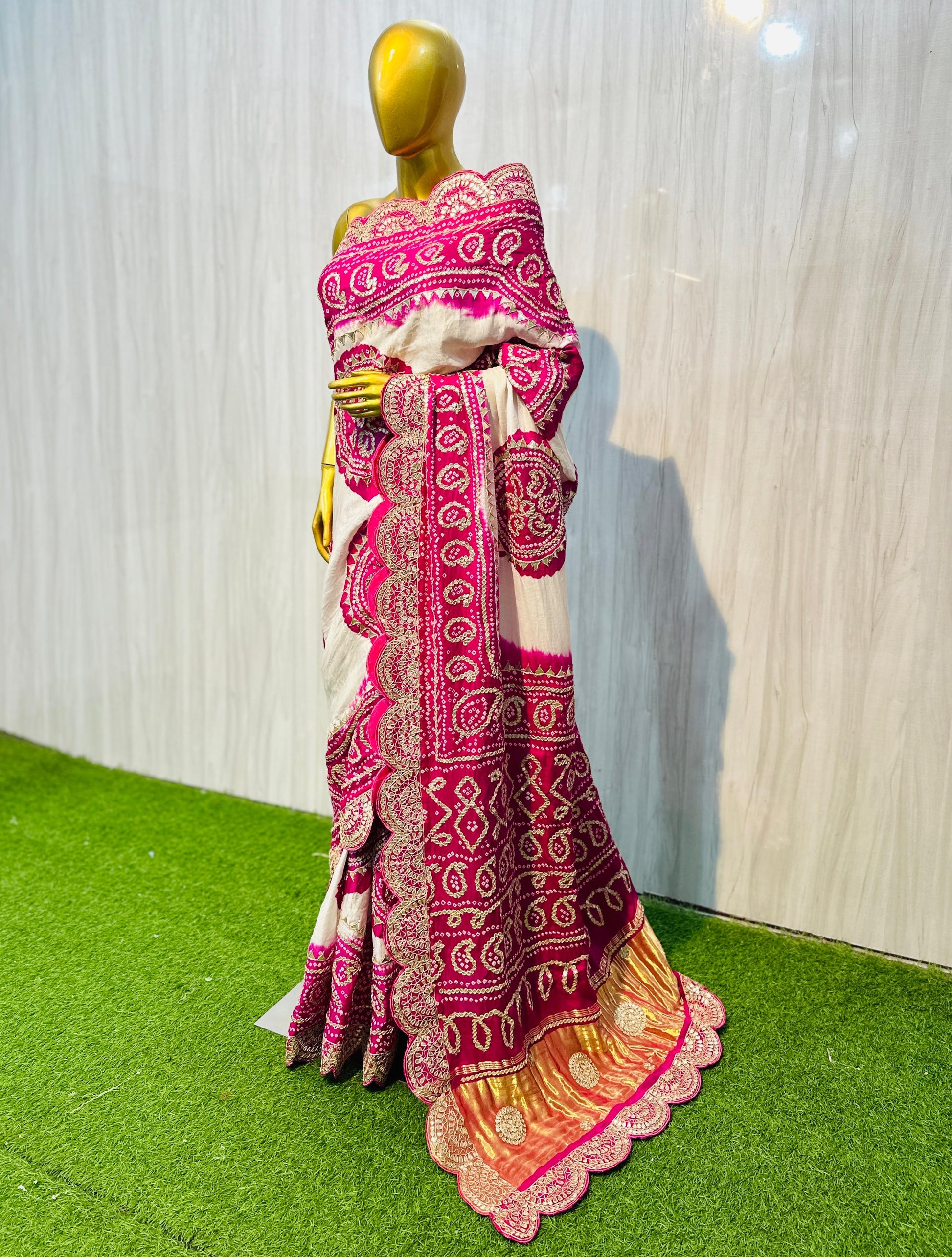White gajji silk saree gottapatti saree Indian wedding sari blouse - Saffronfashionindia