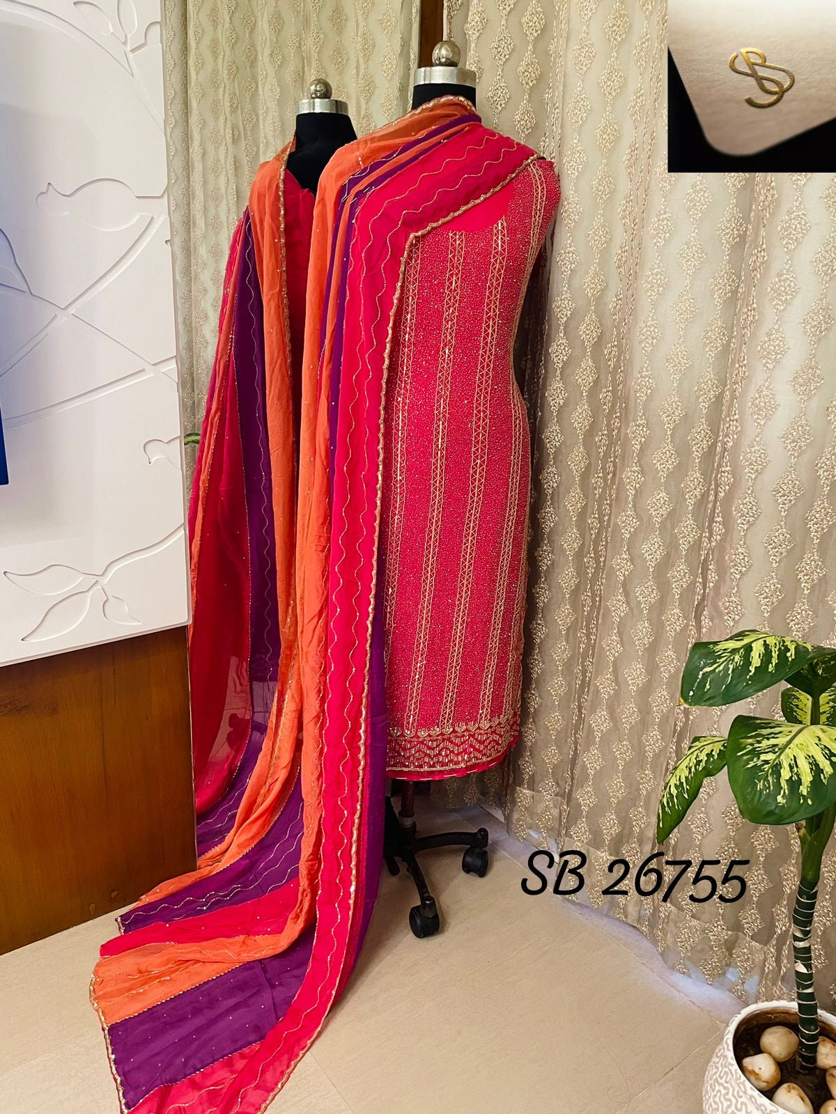 Red organza Pakistani partywear dress - Saffronfashionindia