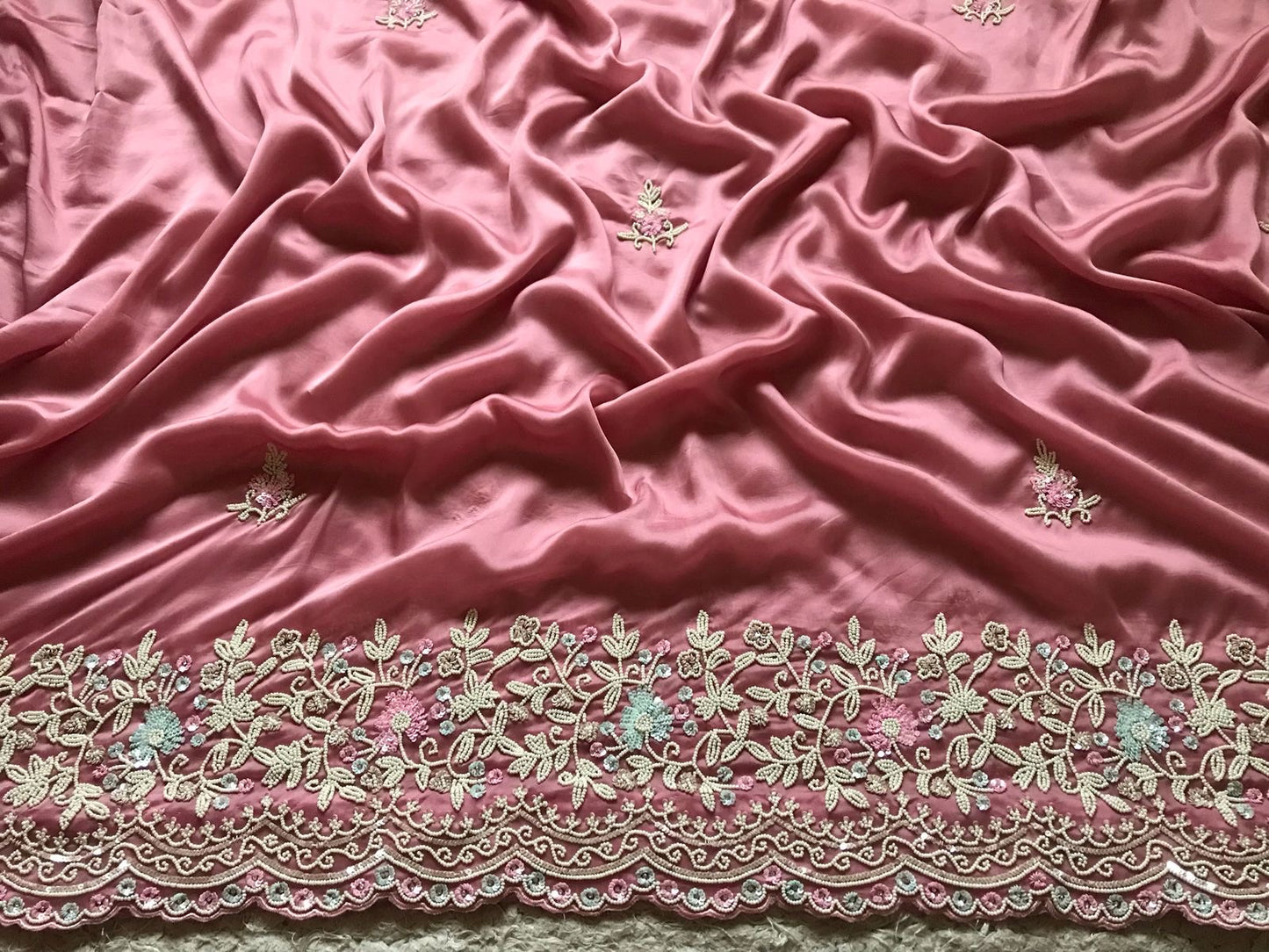 Pink elegant saree premium satin silk sarees Indian sari blouse - Saffronfashionindia