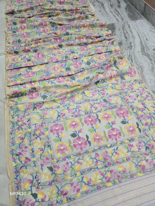 Vanisha tantuj saree jamdani saree Floral sari blouse Saffronfashionindia
