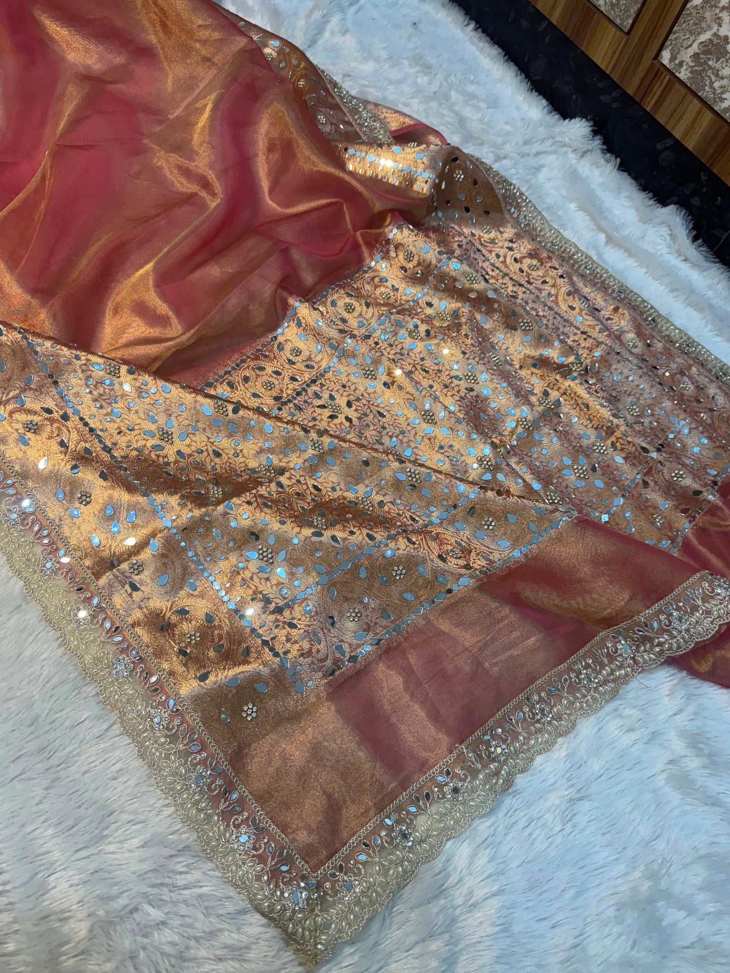 Mirror bloom saree partywear saree wedding sari blouse SaffronFashion
