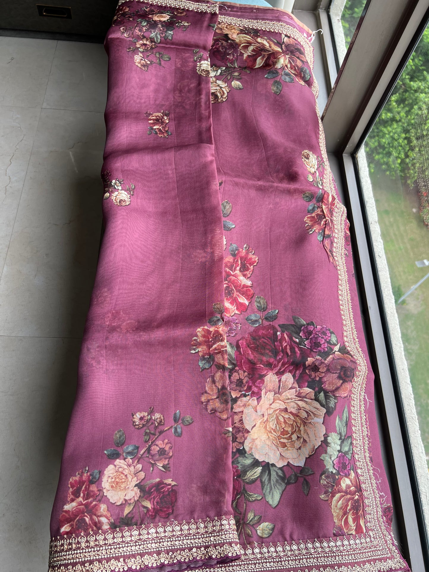 Floral digital print saree/Indian Partywear sarees - Saffronfashionindia