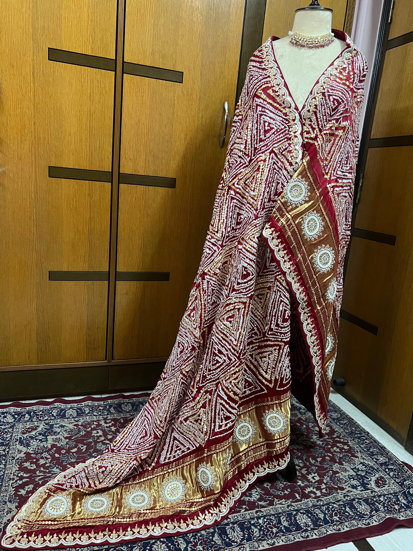 Red Gajji silk dupatta pearl gottapatti dupatta embroidered dupatta - Saffronfashionindia