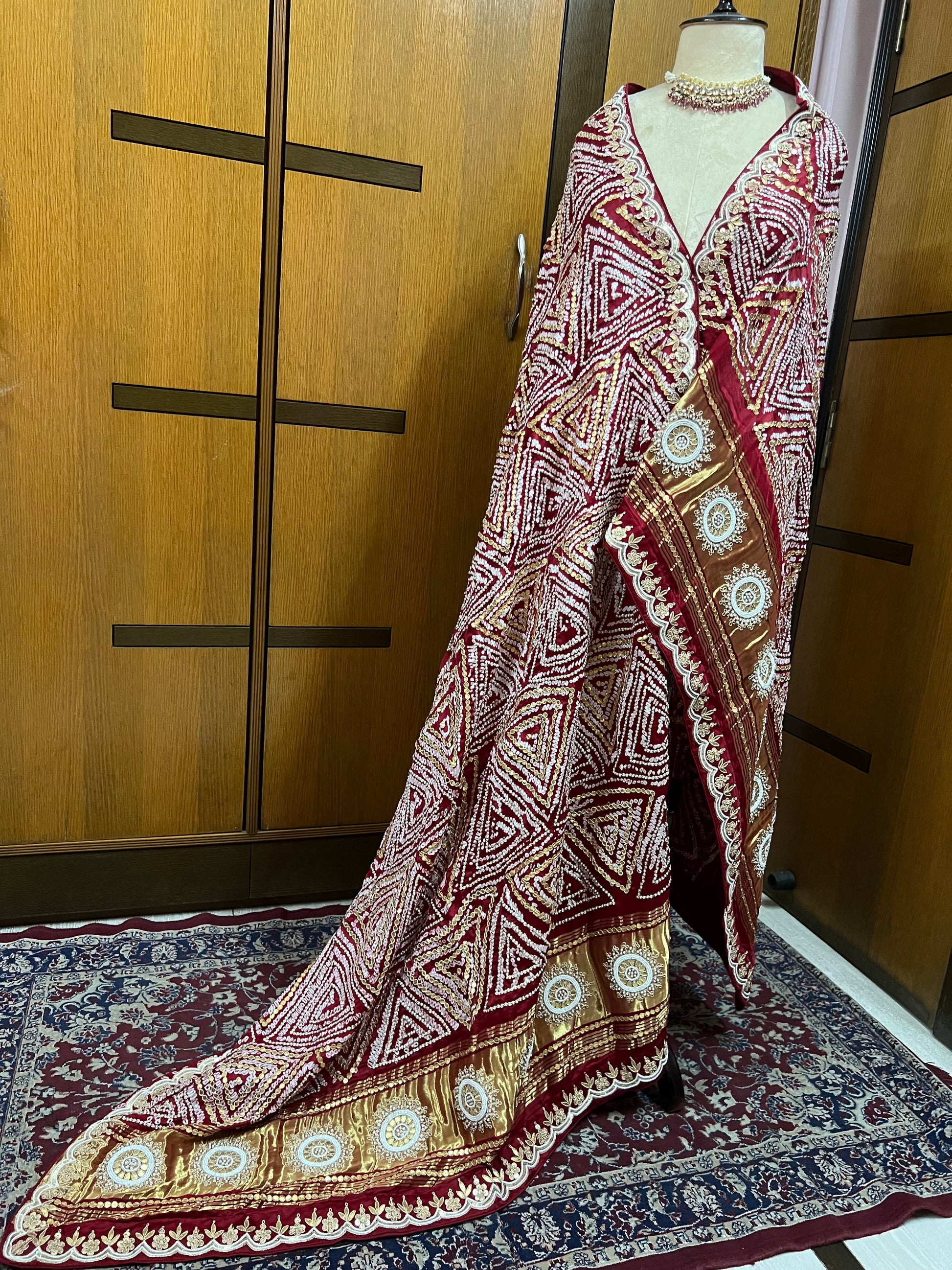 Red Gajji silk dupatta pearl gottapatti dupatta embroidered dupatta - Saffronfashionindia