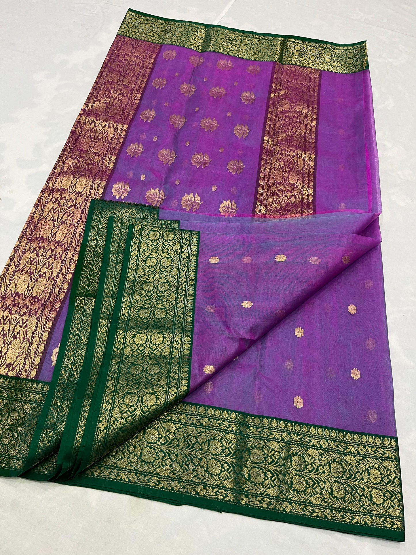 Purple chanderi saree Indian sari blouse traditional sarees SaffronFashion