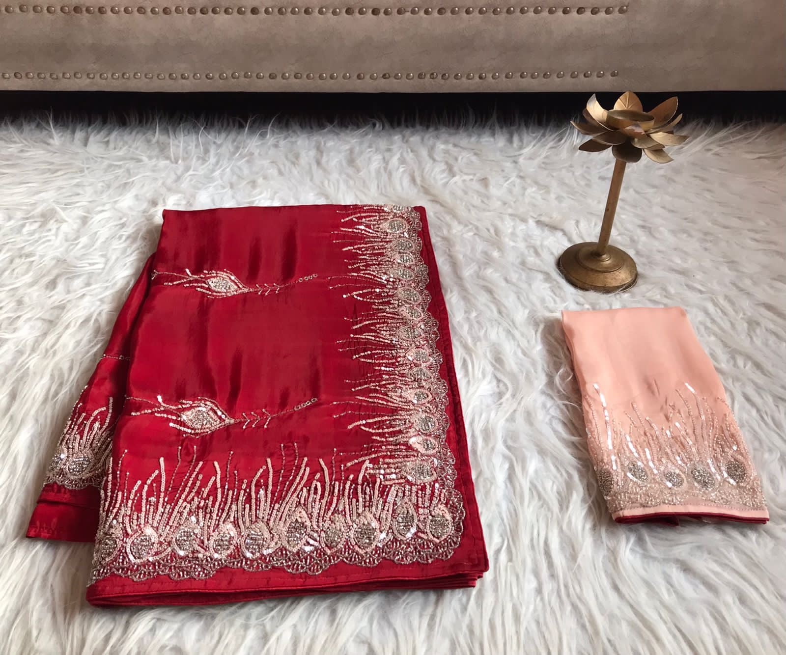 Red Luxury Premium Organza Silk Saree Partywear Sari - Saffronfashionindia