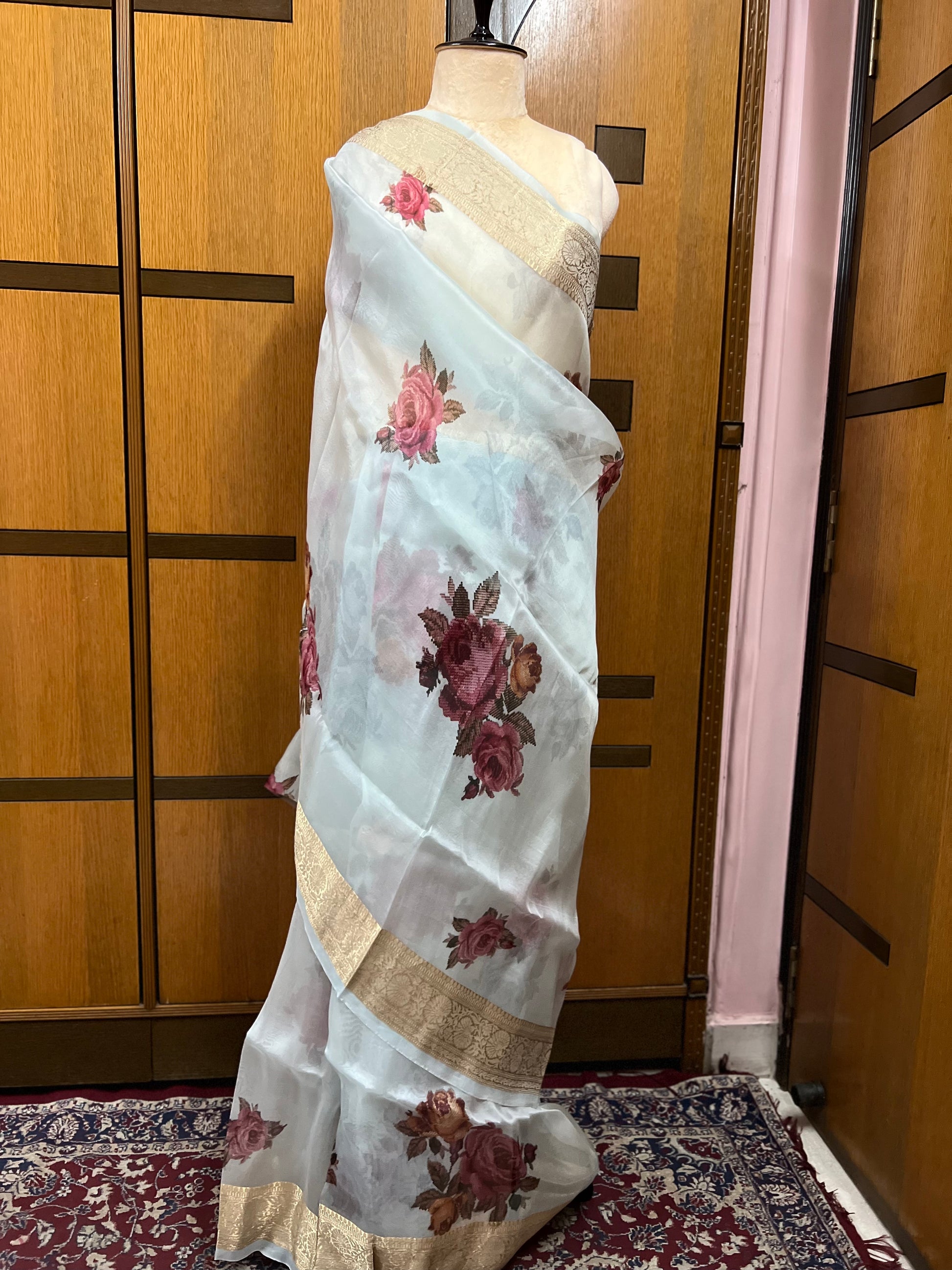 Naisha organza floral saree sexy sari - Saffronfashionindia