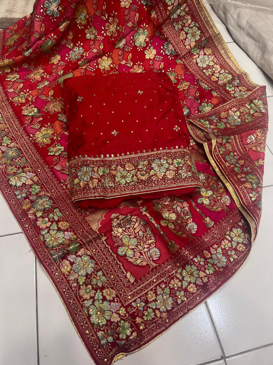 Red Banarsi Salwar suit punjabi Salwar suit - Saffronfashionindia