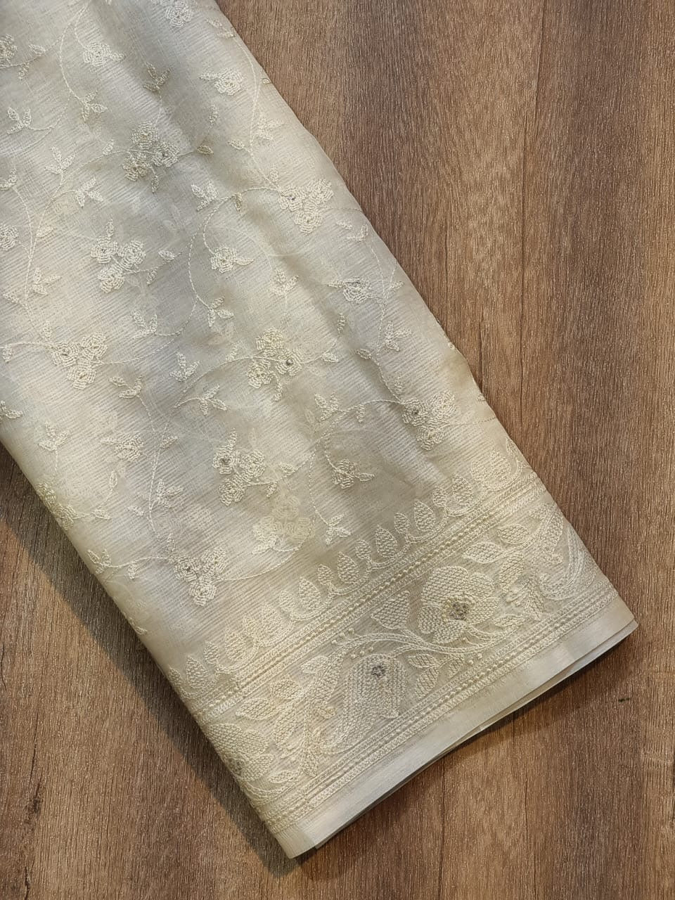 White tussar Kora saree zari silk sarees blouse - Saffronfashionindia