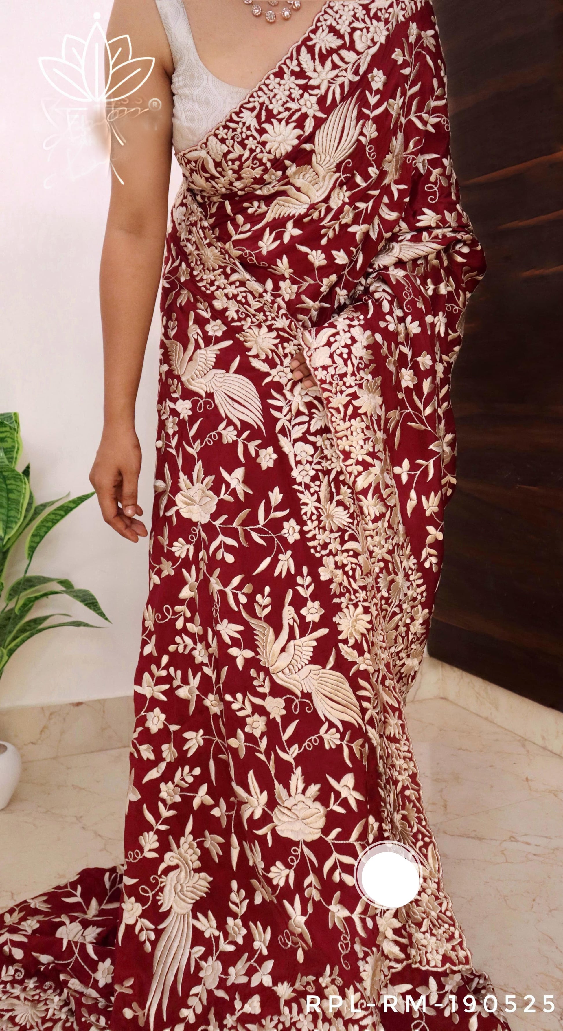 Black Parsi thread Embroidered Saree SaffronFashion