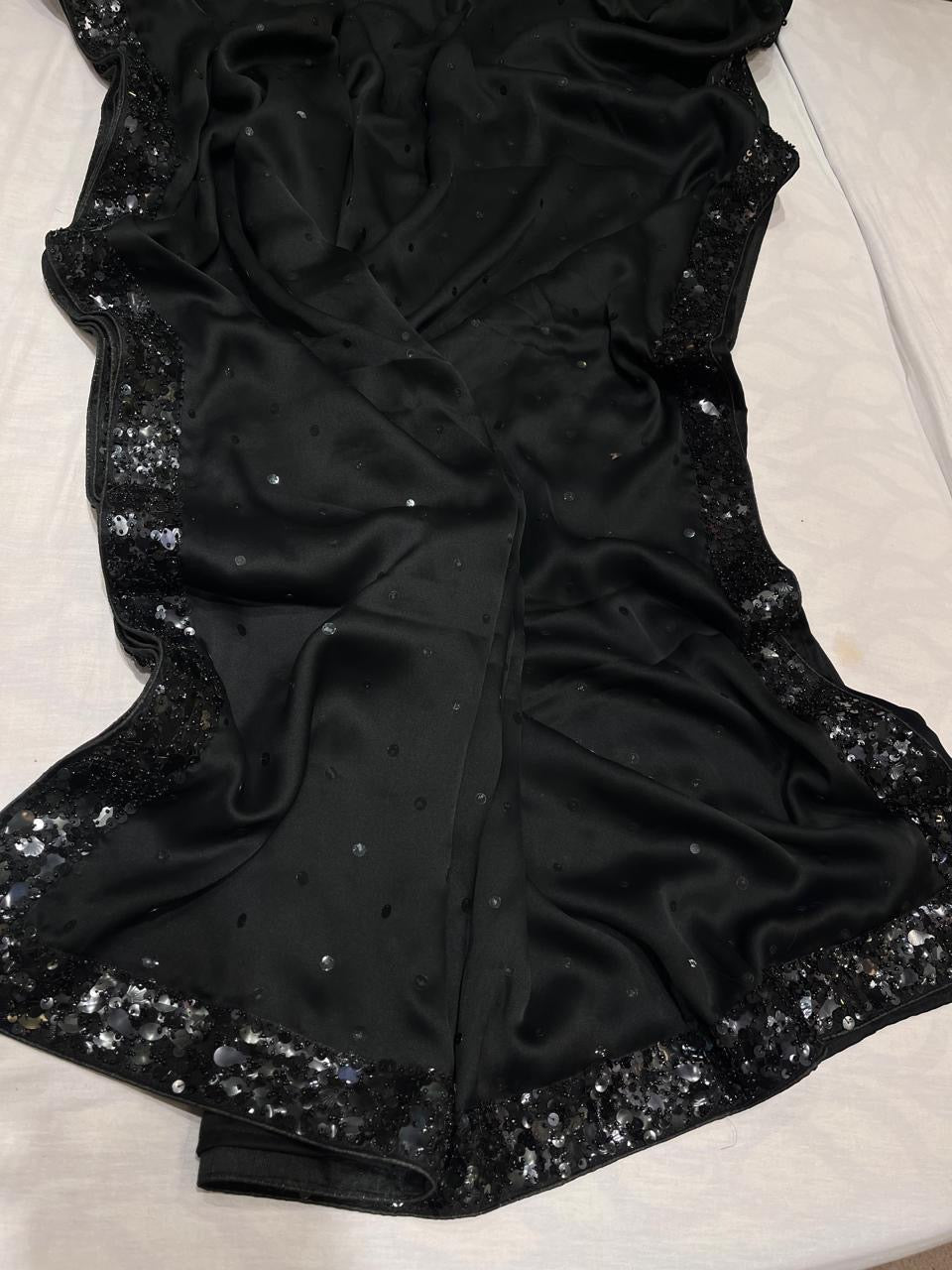 Satin Partywear sarees sequins sarees glamour sarees - Saffronfashionindia