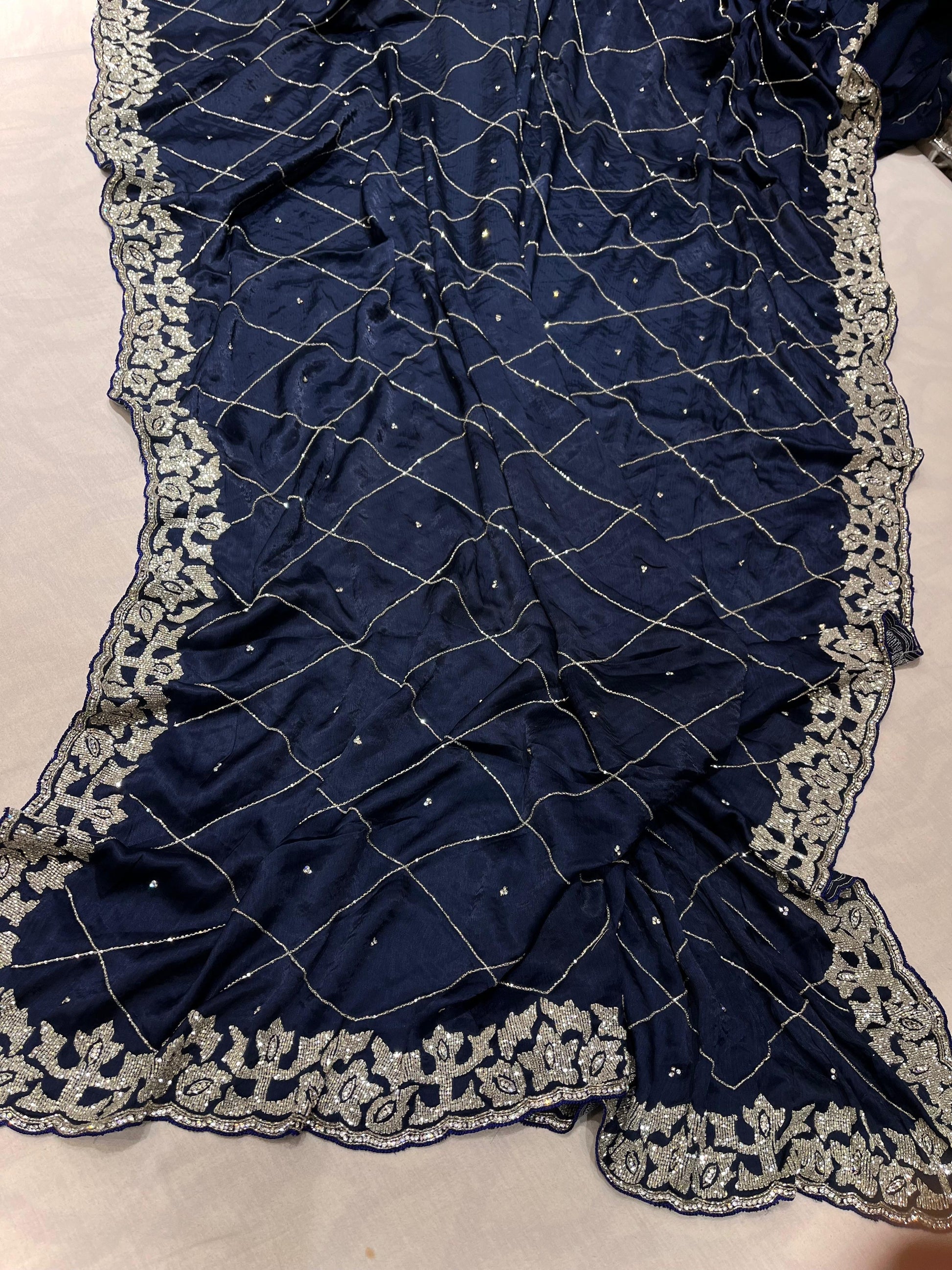 Stunning crepe saree chiffon saree Partywear saris women saree blouse - Saffronfashionindia