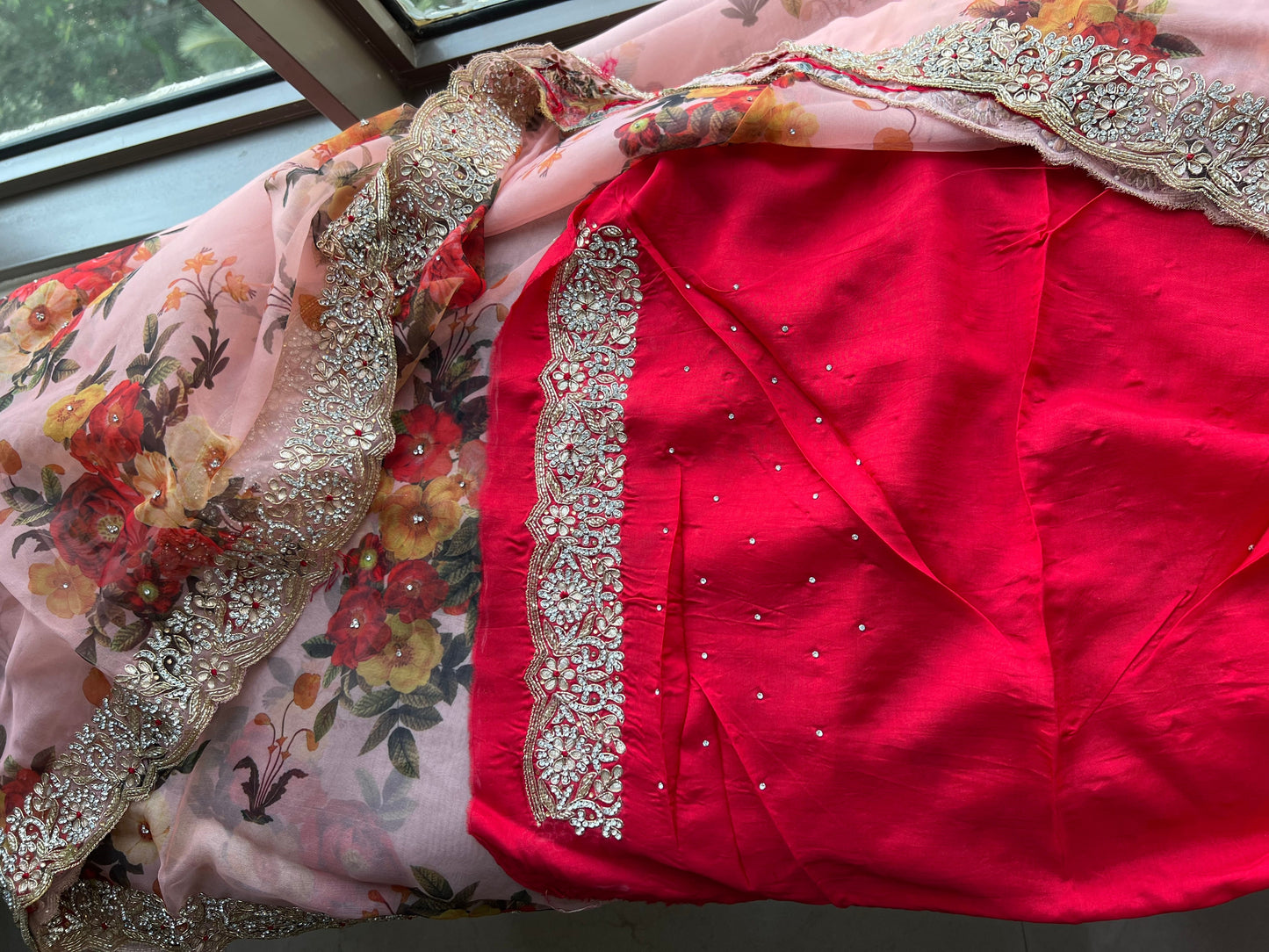 Pink gotta Patti saree floral saree digital printed saree SaffronFashion