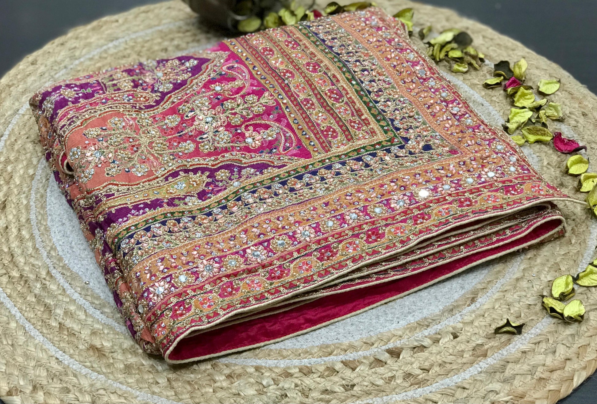 Ajrakh Chinon saree wedding sarees blouse Indian sari SaffronFashion