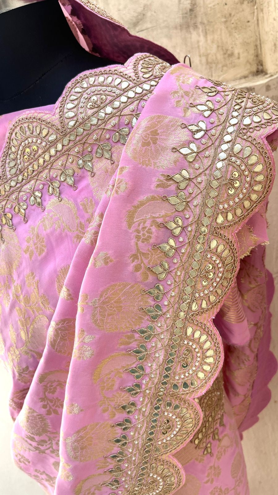 Pink Khaddi Gorgette Saree Indian Gottapatti Sarees - Saffronfashionindia