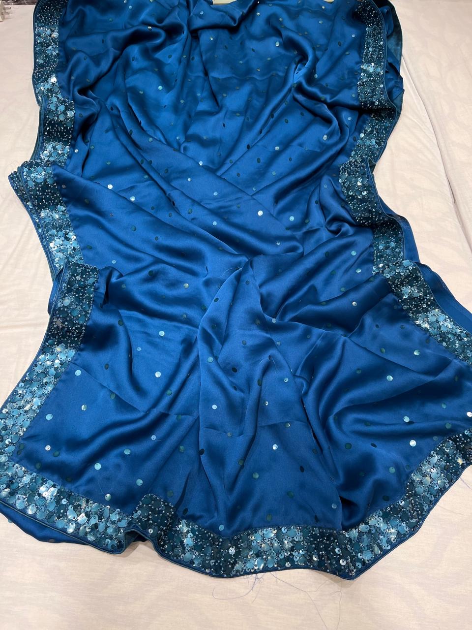 Satin Partywear sarees sequins sarees glamour sarees - Saffronfashionindia