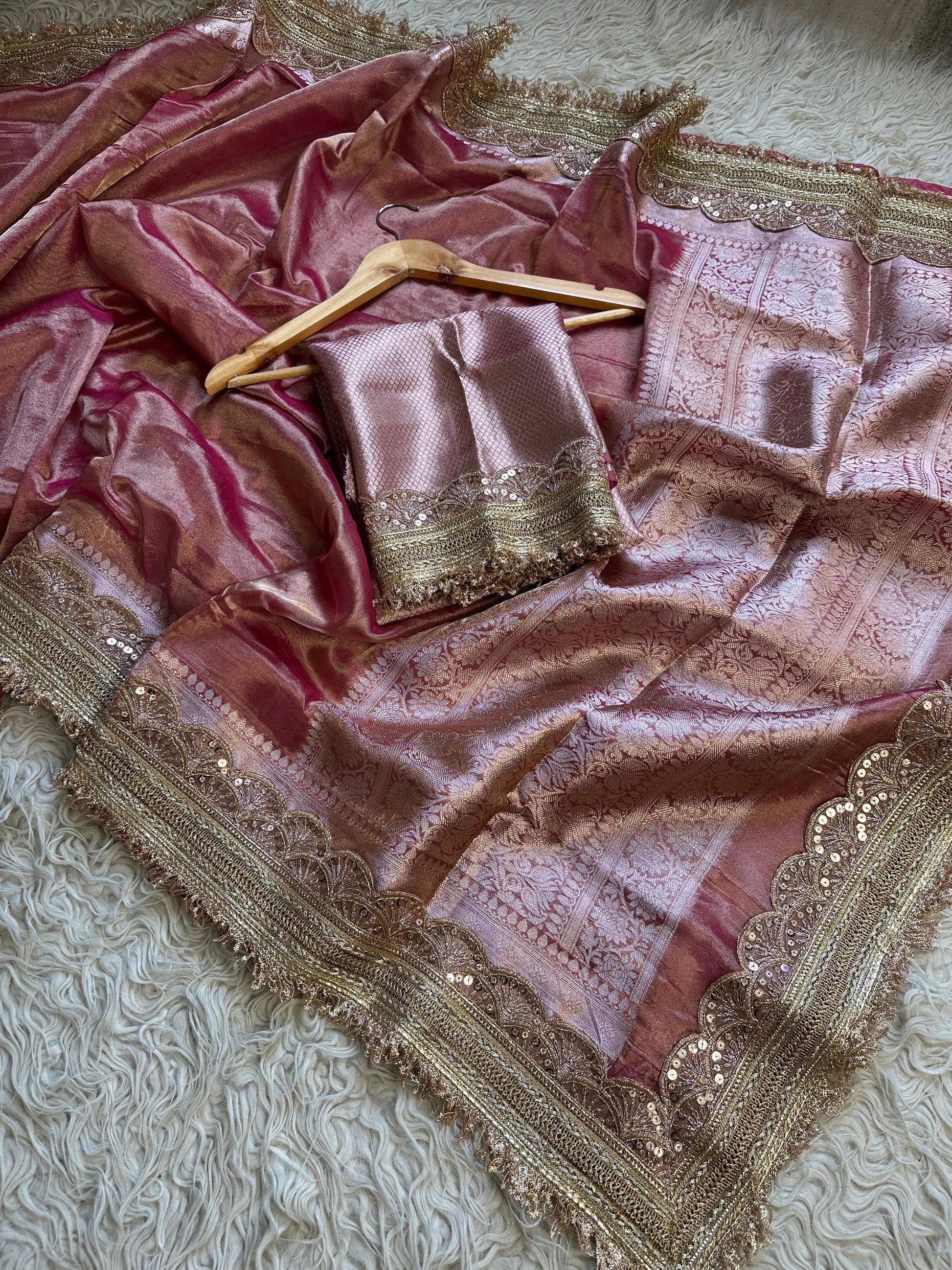 Maharani inspired tissue saree Zari saree exclusive sarees partywear sari blouse SaffronFashion